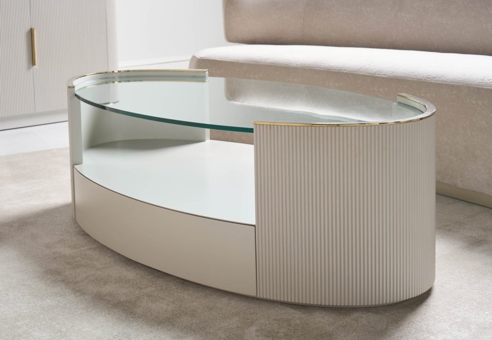 Photo Love coffee table (oval, matte pearl hue)
