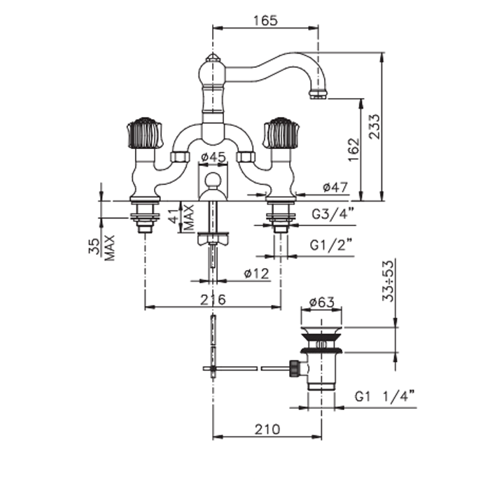 Photo Nicolazzi Onice 2119CR09O sink mixer
