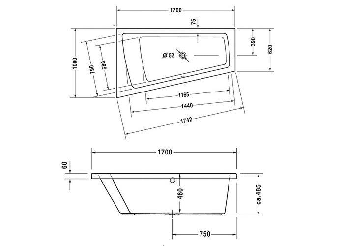 Photo Acrylic bath Duravit Paiova 170x100 700212000000000