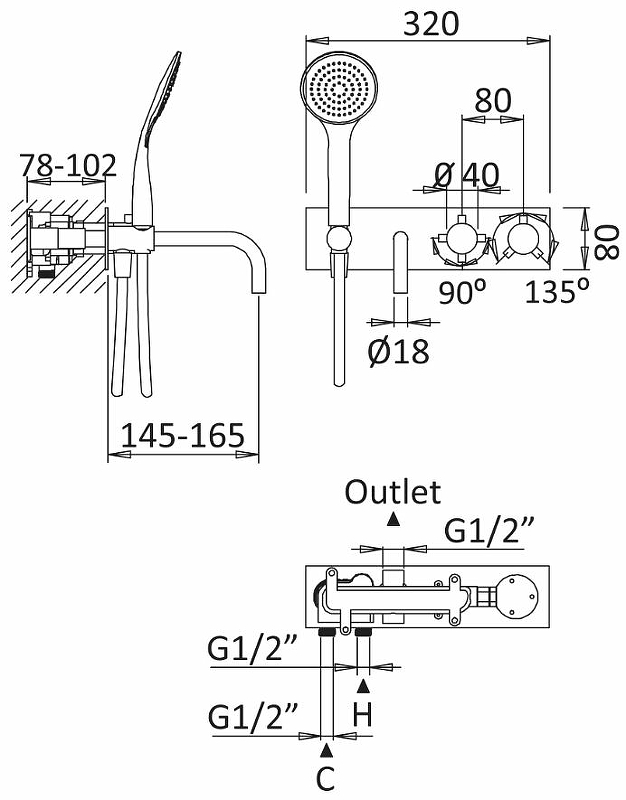 Photo Cezares bath mixer CZR-B-VDM2-T-NOP black matte