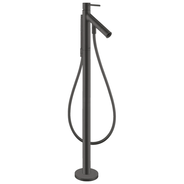 Photo Floor mixer for bath Axor Starck 10456340 with shower set polished black chrome