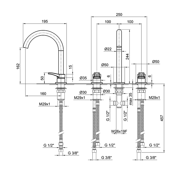 Photo Fantini sink mixer AL/23 26 02 B204WF