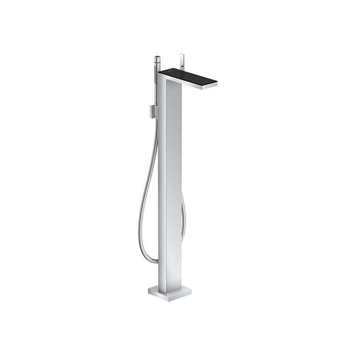 Photo Axor MyEdition 47440600 floor thermostatic bath mixer with chrome/black glass shower set