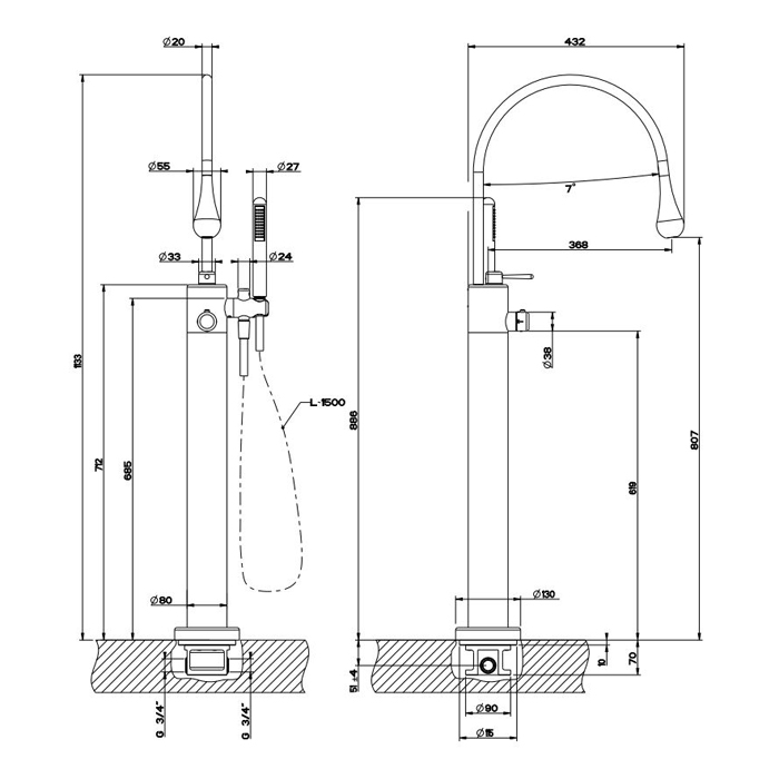 Photo Shower mixer Gessi Goccia 24978#299 black matte