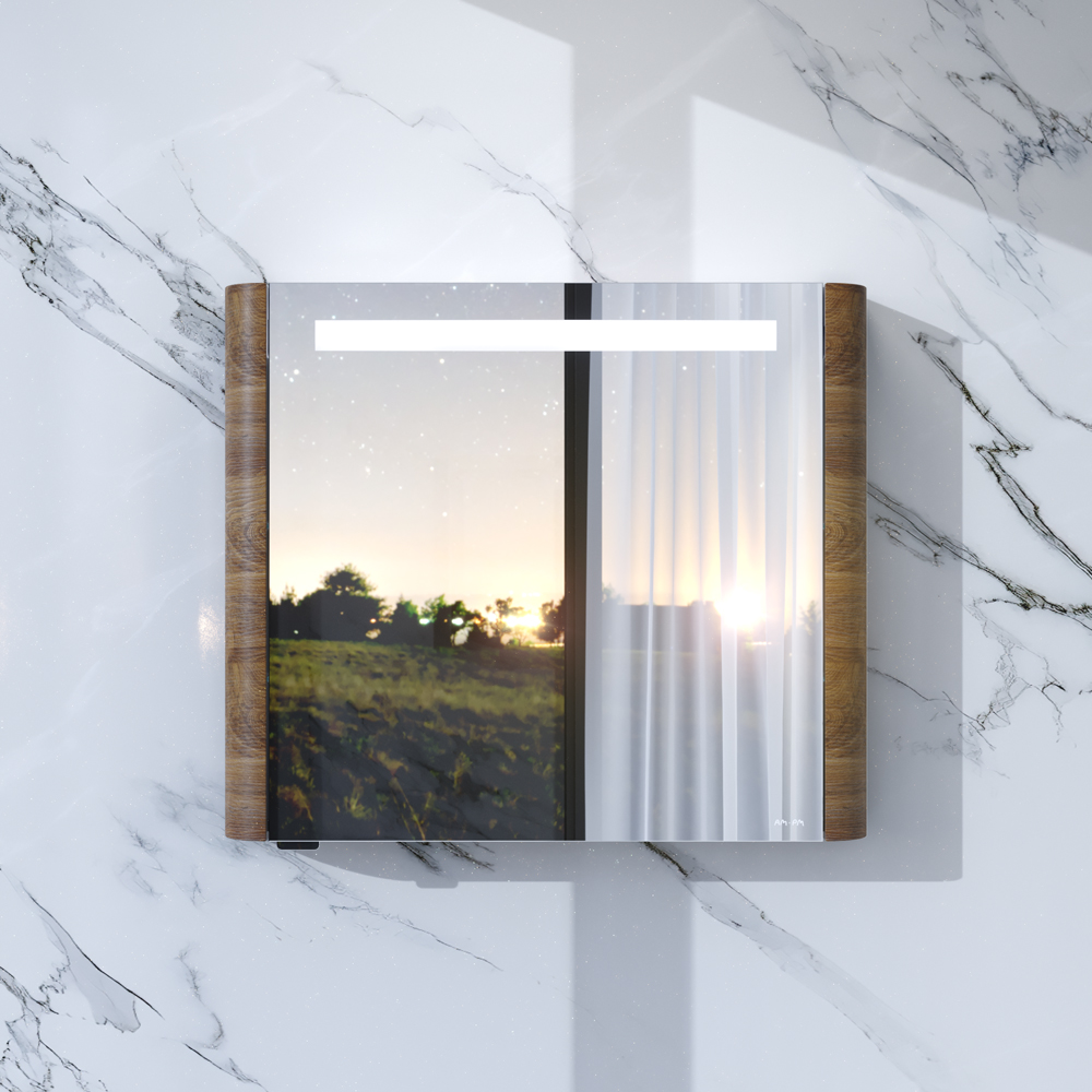 Photo Mirror cabinet with backlit AM.PM Sensation 80 M30MCL0801NF left-handed, nut textured