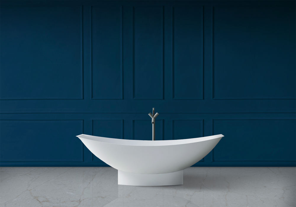 Photo Bath made of artificial stone Abber Stein 180x80 AS9610 white matte