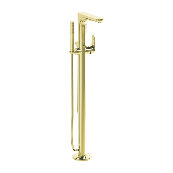 Photo Floor mixer for bath Vitra Root Round A4274123EXP with shower set gold