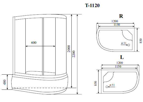 Photo Shower cabin Timo Standard T-1120 P R, right-hand side