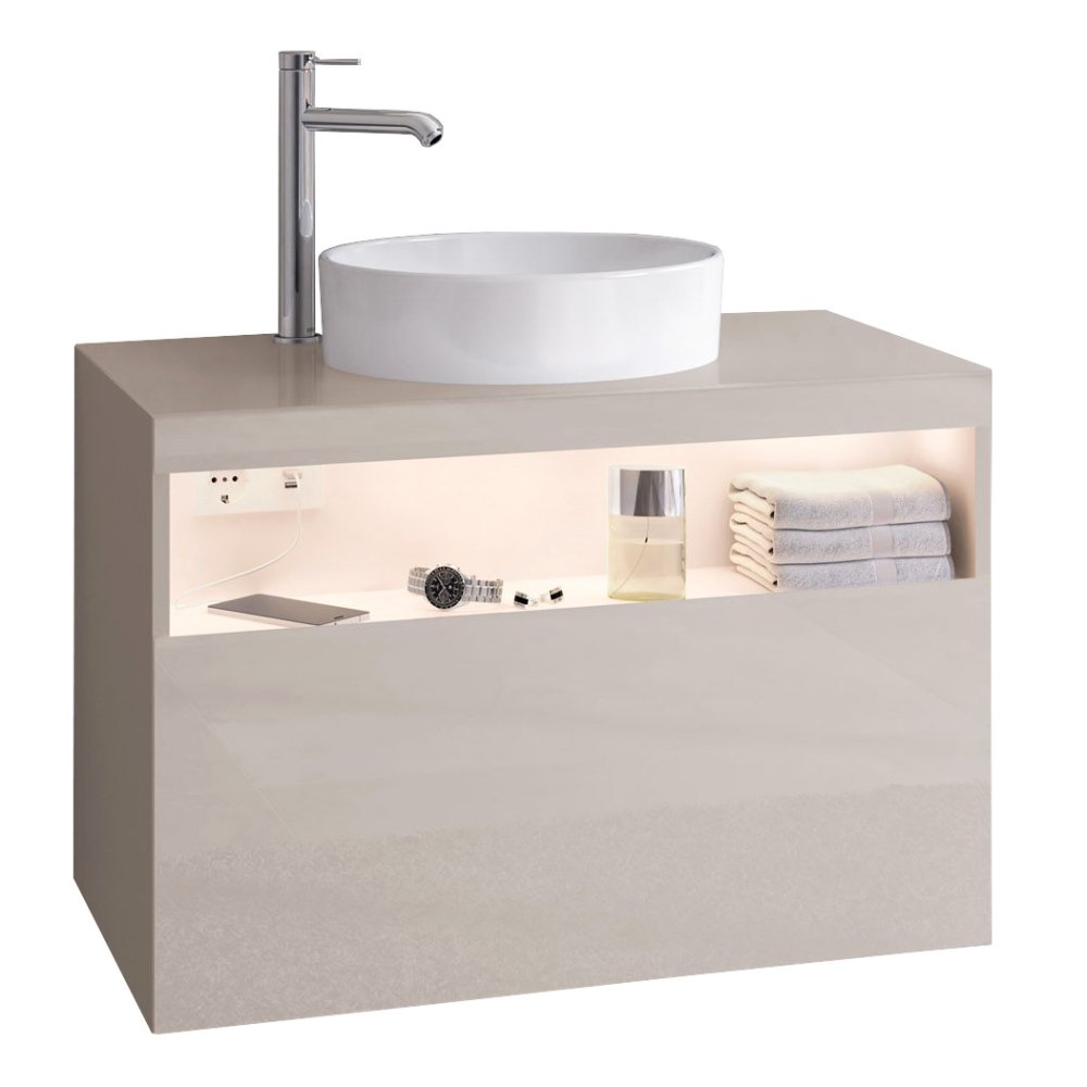 Photo Cube under the sink Keuco Stageline 80 32864180100 with backlit left cashmere