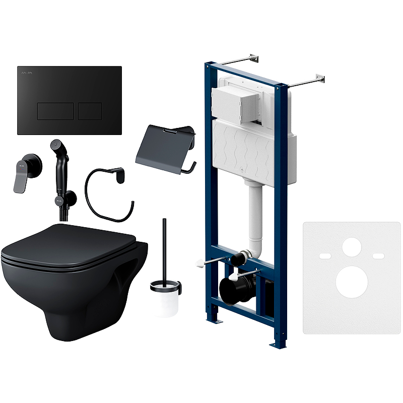 Photo Set with installation AM.PM CK85GI with hygienic shower and accessories, black matte