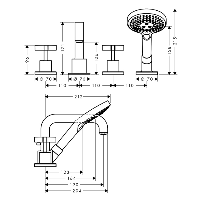 Photo Mixer on board bath Axor Citterio 39445340 with shower set grinded black chrome