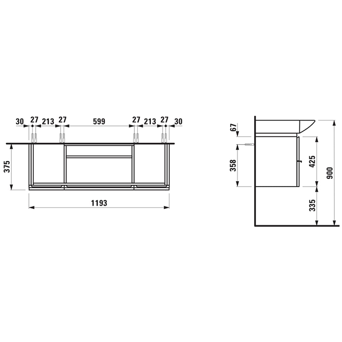 Photo Laufen Palace sink cabinet 120 4.0130.2.075.463.R white