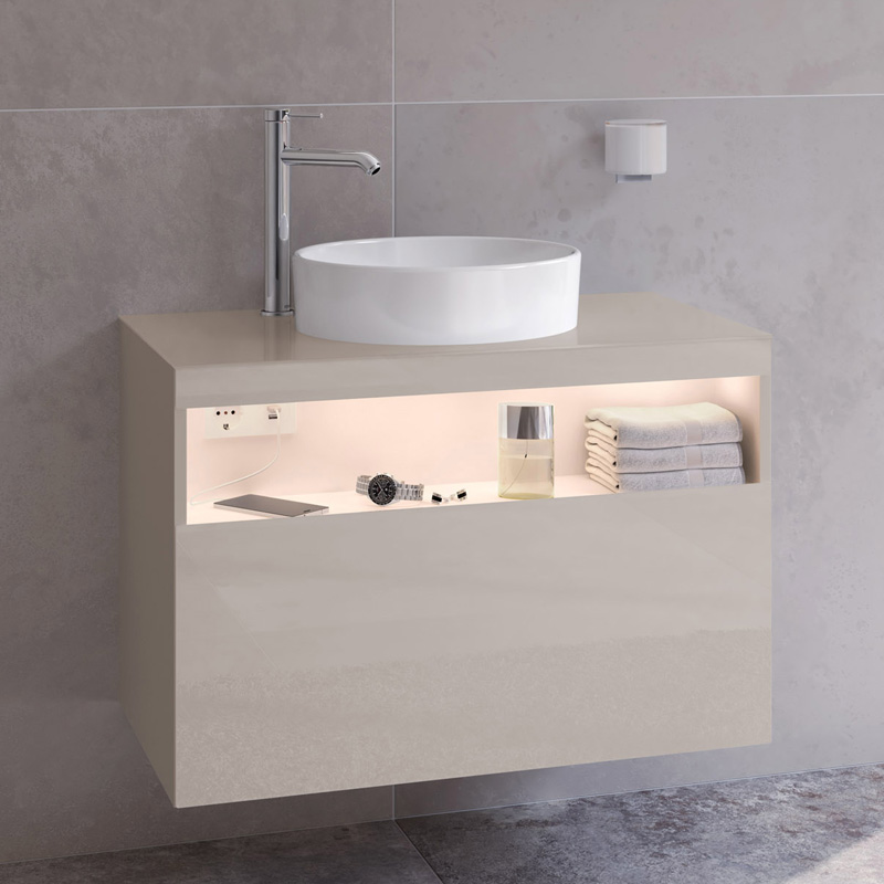 Photo Cube under the sink Keuco Stageline 80 32864180100 with backlit left cashmere