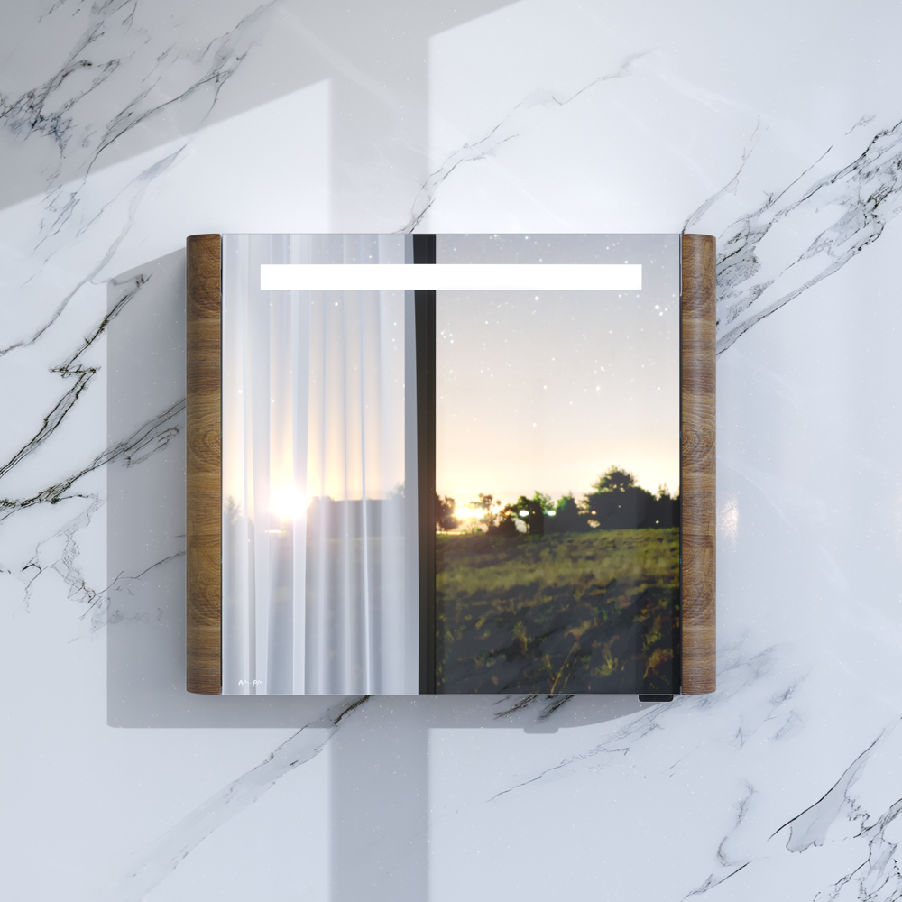 Photo Mirror cabinet with backlit AM.PM Sensation M30MCR0801NF right-sided, nut textured