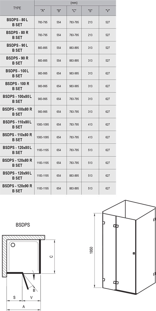 Photo Shower corner Ravak Brilliant BSDPS 100x100 L 0ULA0A00Z1 chrome