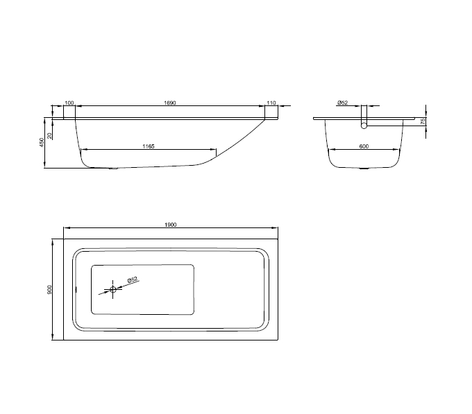Photo Steel bath Bette ONE RELAX 190x90 3324-000