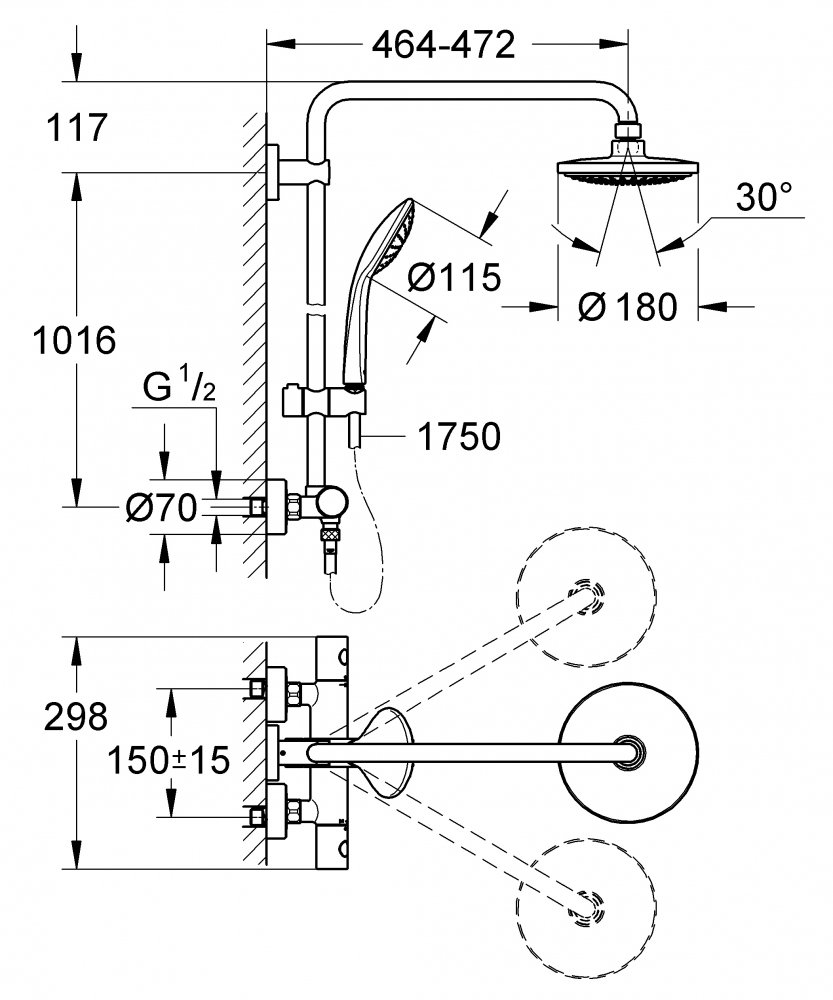 Photo Shower system with the Grohe Euphoria thermostat 27296001