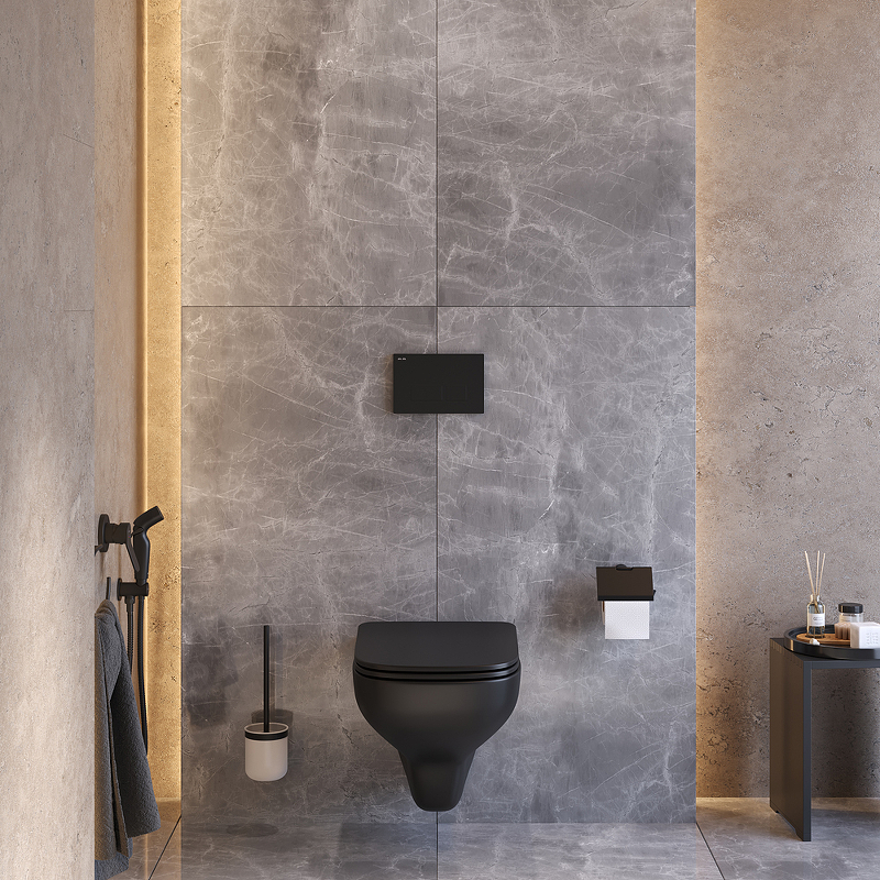 Photo Set with installation AM.PM CK85GI with hygienic shower and accessories, black matte