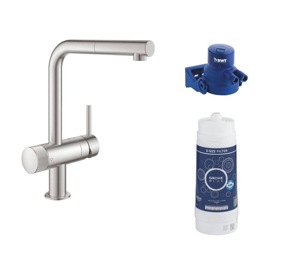 Photo Kitchen mixer GROHE Blue Pure Minta 119707 with filtration function, supersteel