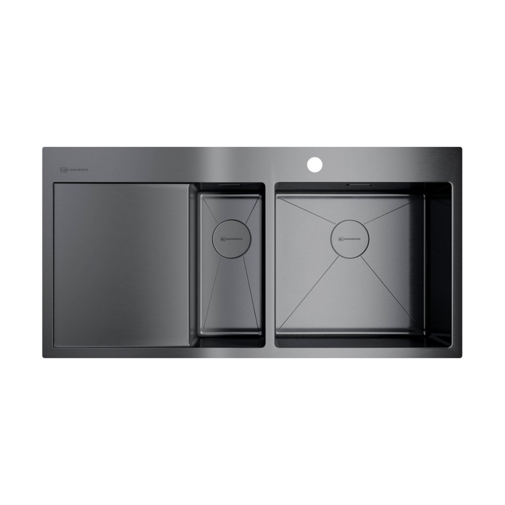Photo Kitchen sink Omoikiri Akisame 100-2-GM-R Stainless Steel/Crown Steel 4973104