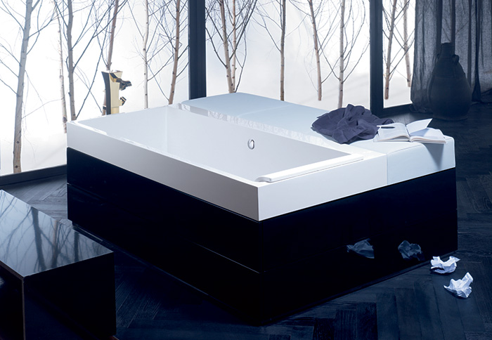 Photo Bath of cast marble Burgbad Crono 180x130 SEHA180 C0001 F0782 A0094 with white/black bed