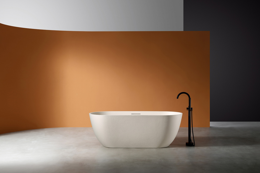 Photo Artificial stone bath Abber Frankfurt 170x75 AM9941MBE light beige matte