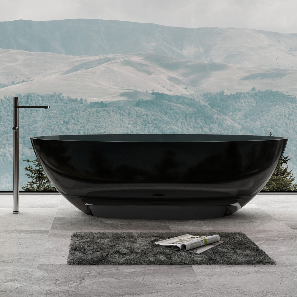 Photo Transparent bath Abber Kristall 180x85 AT9702Onyx black