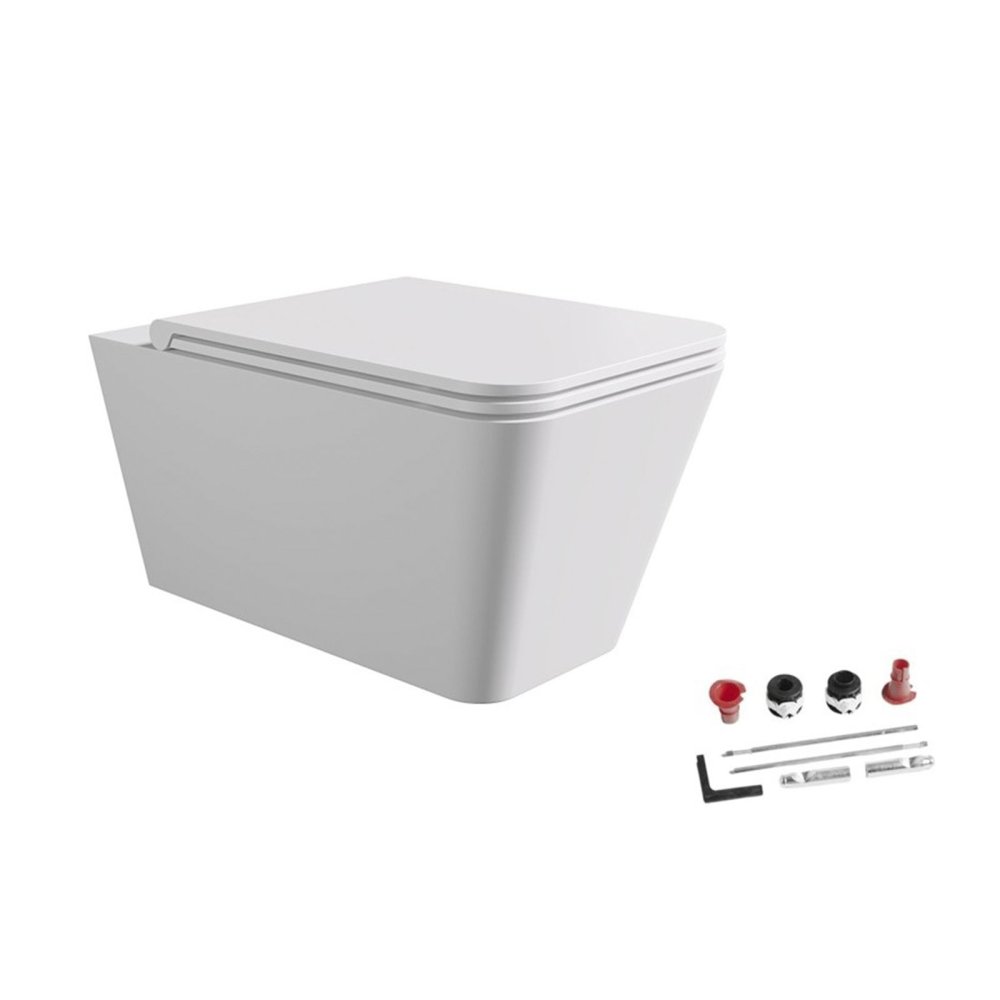 Photo Suspension toilet with lid and seat Alice Hide Square 31210109SET white matte