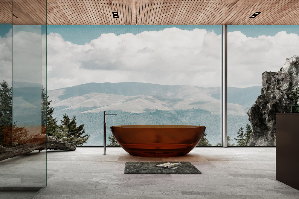 Photo Transparent bath Abber Kristall 180x85 AT9702Opal red