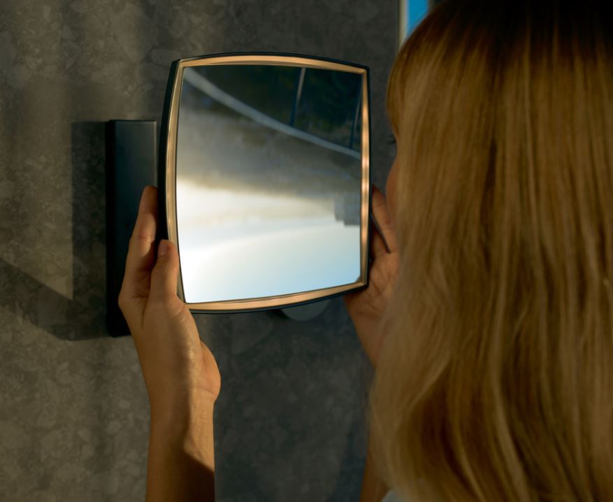 Photo Cosmetic mirror Keuco iLook move 17613139004 with backlit chrome black polished