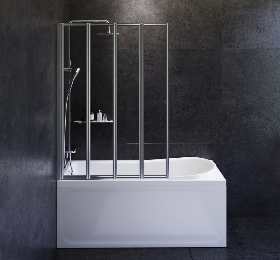 Photo Acrylic bath kit AM.PM Like W80ASET-150AC with frame and curtain on board the bath W80BS-100-140CT + shower system Like F0780700