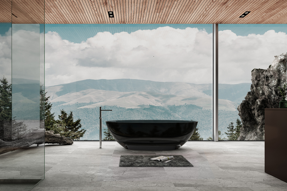 Photo Transparent bath Abber Kristall 180x85 AT9702Onyx black