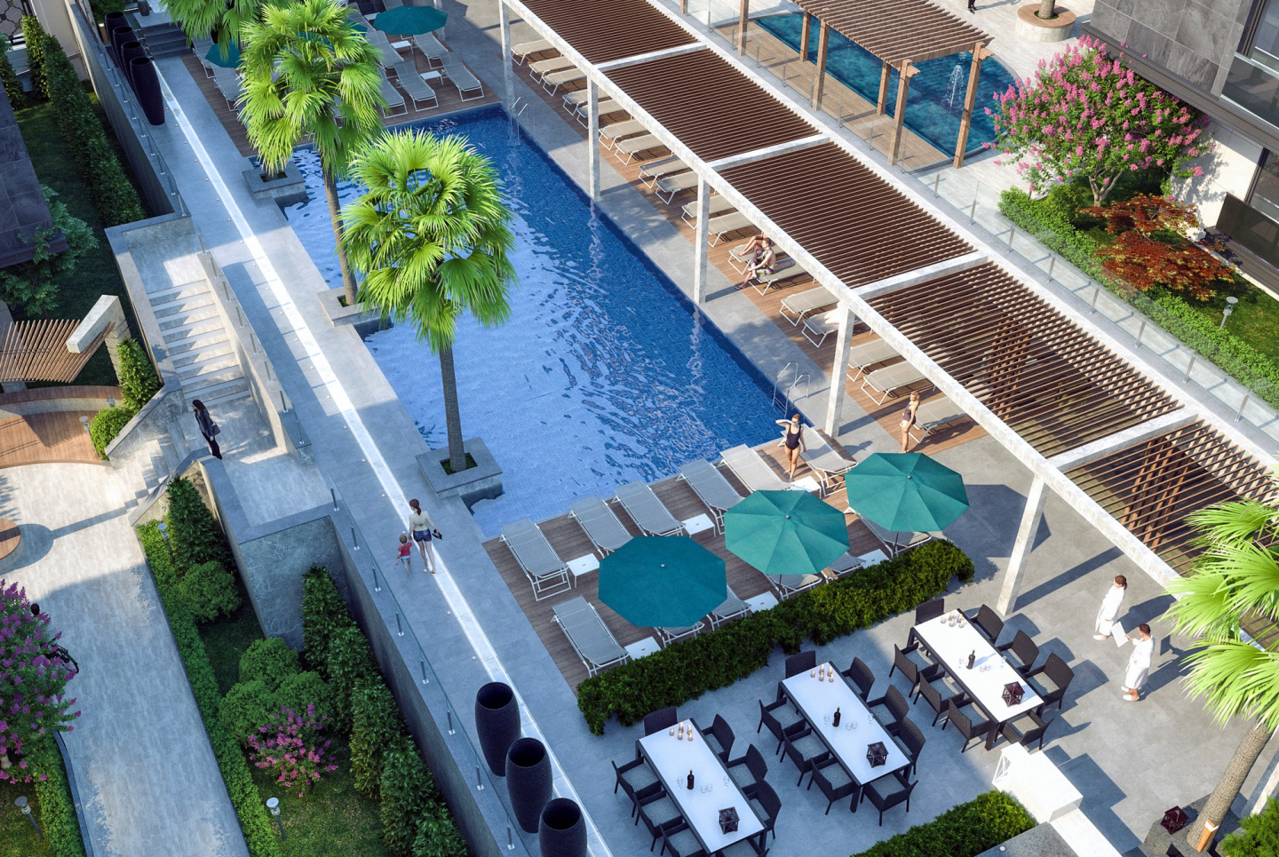 Modern complex next to the marina and green areas