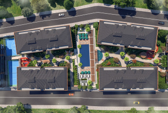 Modern complex next to the marina and green areas