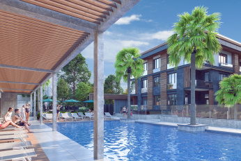 Modern complex next to the marina and green areas