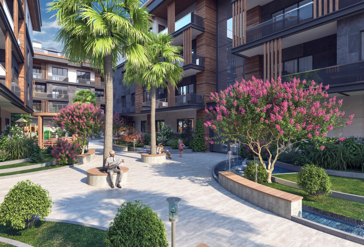 Modern complex next to the marina and green areas