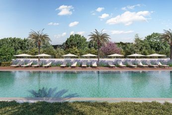 Modern residential complex overlooking the sea and islands