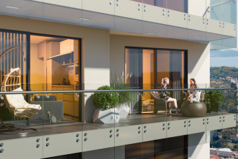 Modern residential complex overlooking the sea and islands
