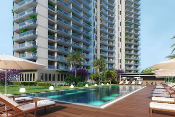 Modern residential complex overlooking the sea and islands