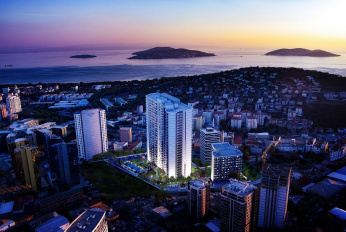 Modern residential complex overlooking the sea and islands