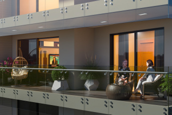 Modern residential complex overlooking the sea and islands