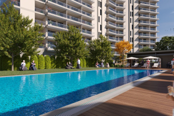 Modern residential complex overlooking the sea and islands