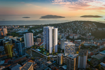 Modern residential complex overlooking the sea and islands