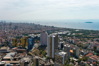 Modern residential complex overlooking the sea and islands