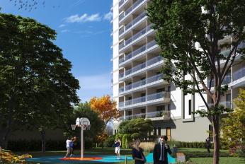 Modern residential complex overlooking the sea and islands