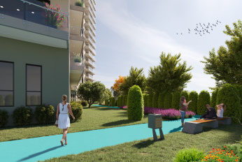 Modern residential complex overlooking the sea and islands
