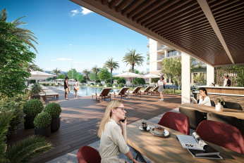 Modern residential complex overlooking the sea and islands