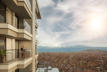 Modern residential complex with sea and forest views