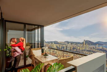 Modern residential complex with sea and forest views