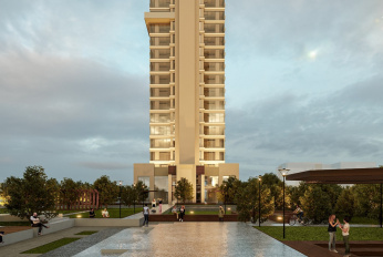 Modern residential complex with sea and forest views